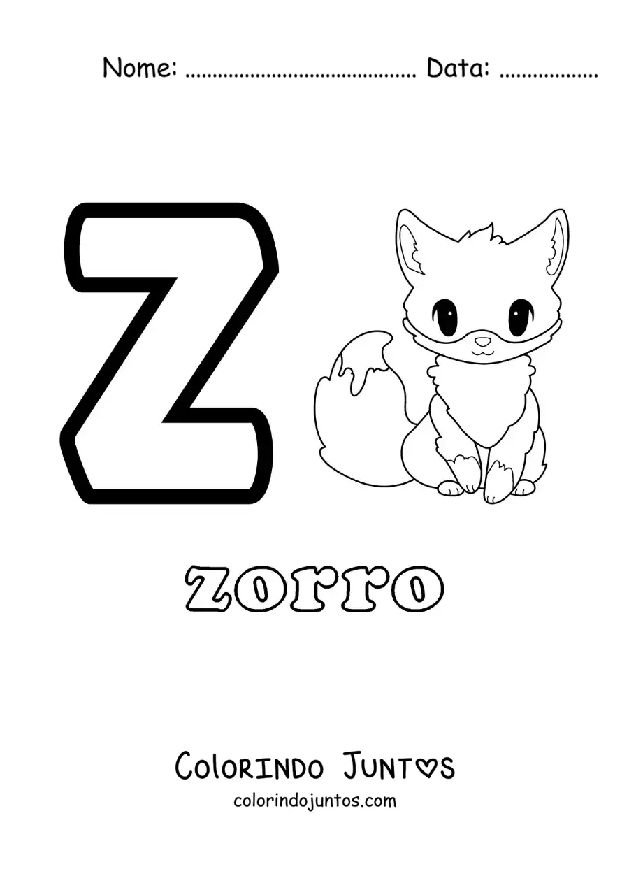 Desenho para colorir da letra Z de raposa