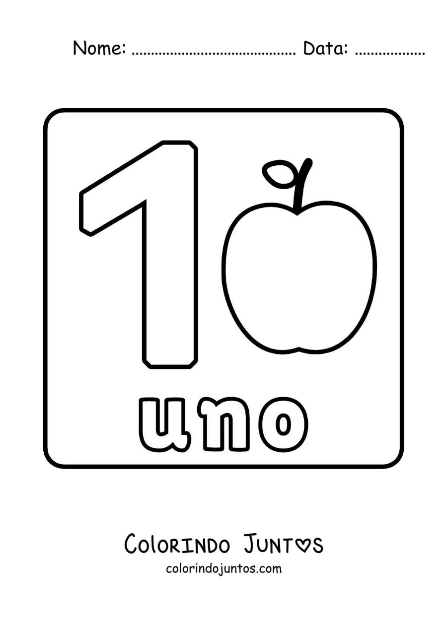 Desenho para colorir da ficha do número 1 grande para crianças