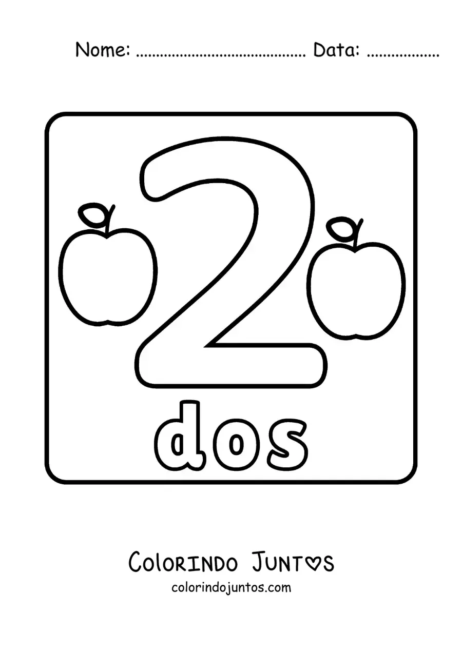 Desenho para colorir da ficha do número 2 grande para crianças