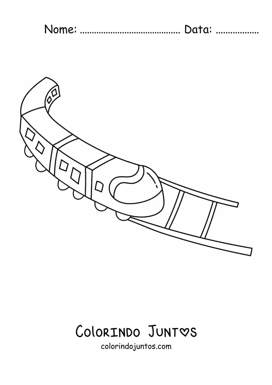 Desenho para colorir de um trem moderno sobre trilhos