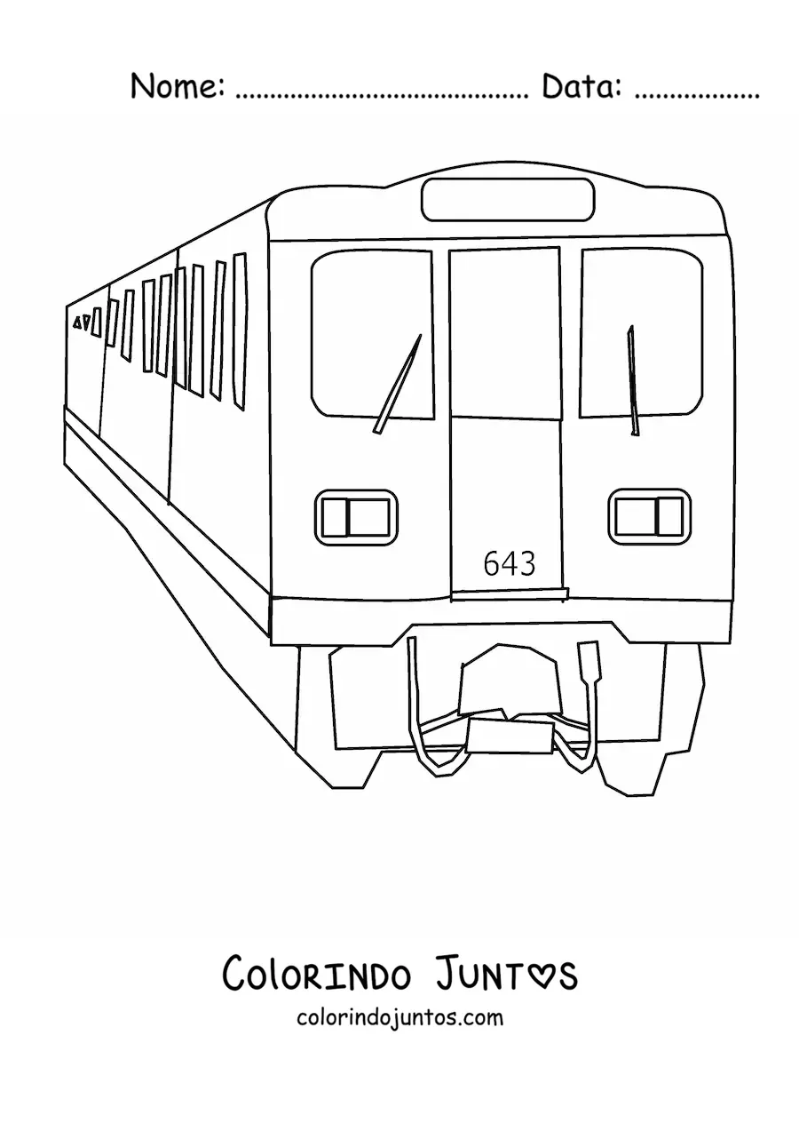 Desenho para colorir de um trem de metro visto de frente