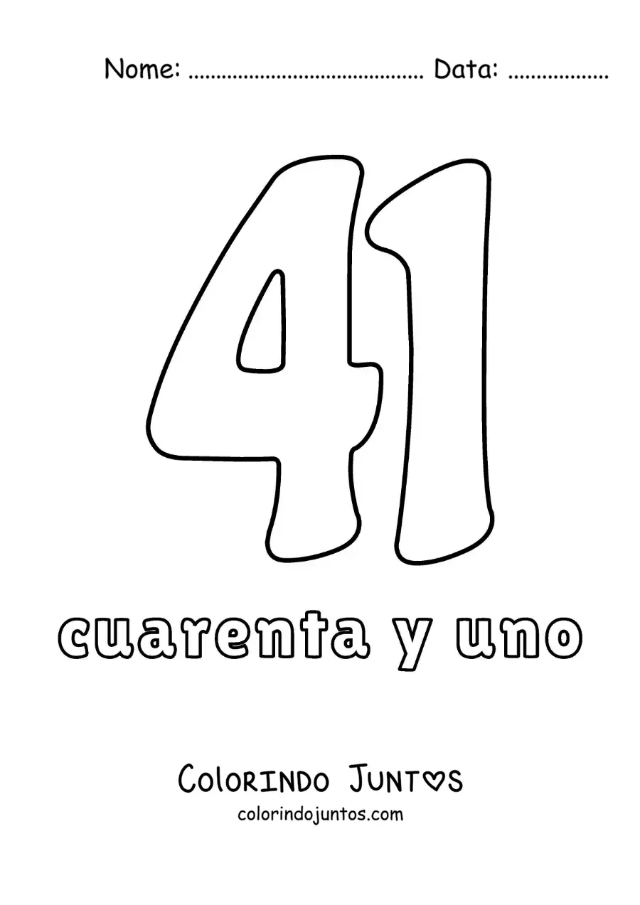 Desenho para colorir de ficha do número 41 para aprender os números naturais