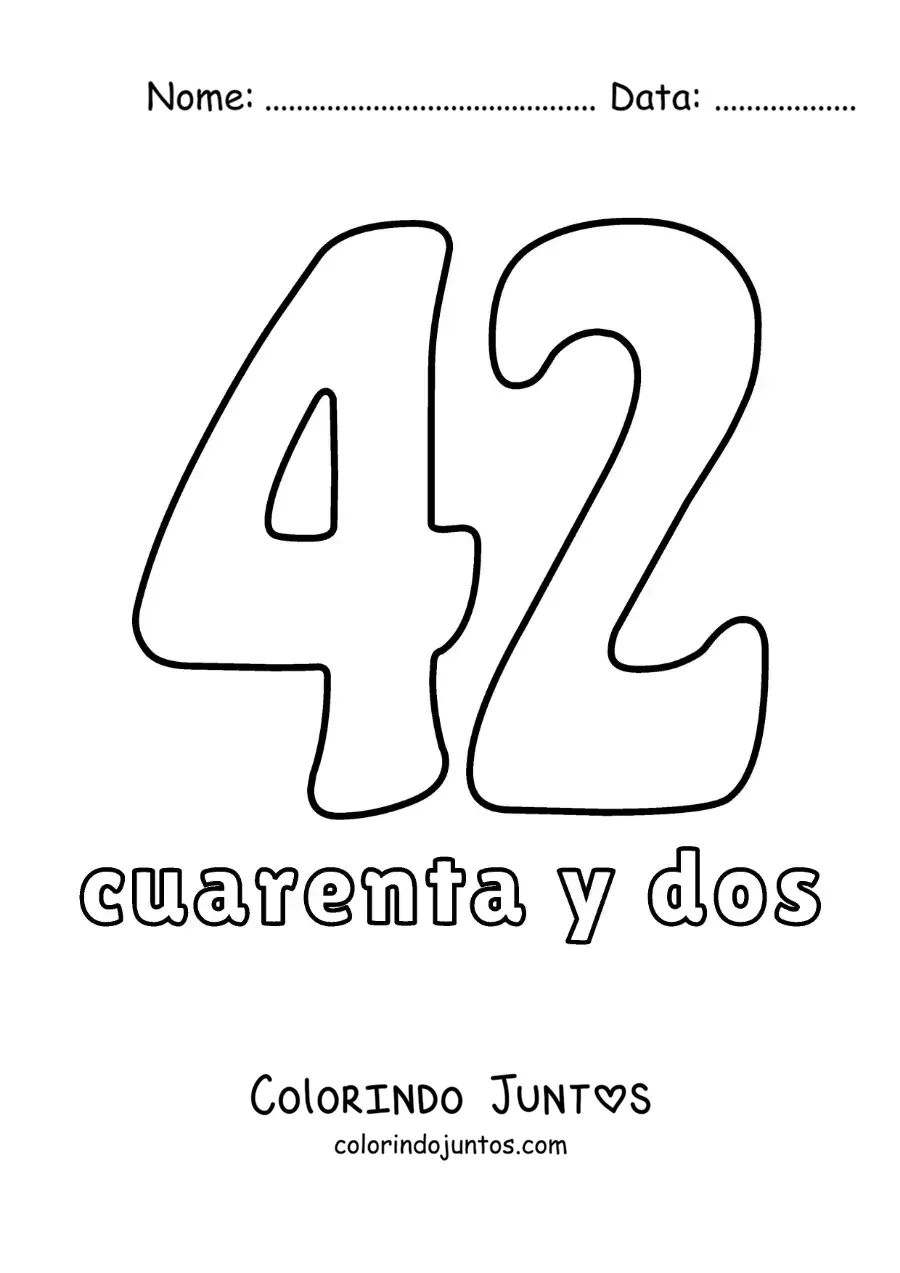 Desenho para colorir de ficha do número 42 para aprender os números naturais
