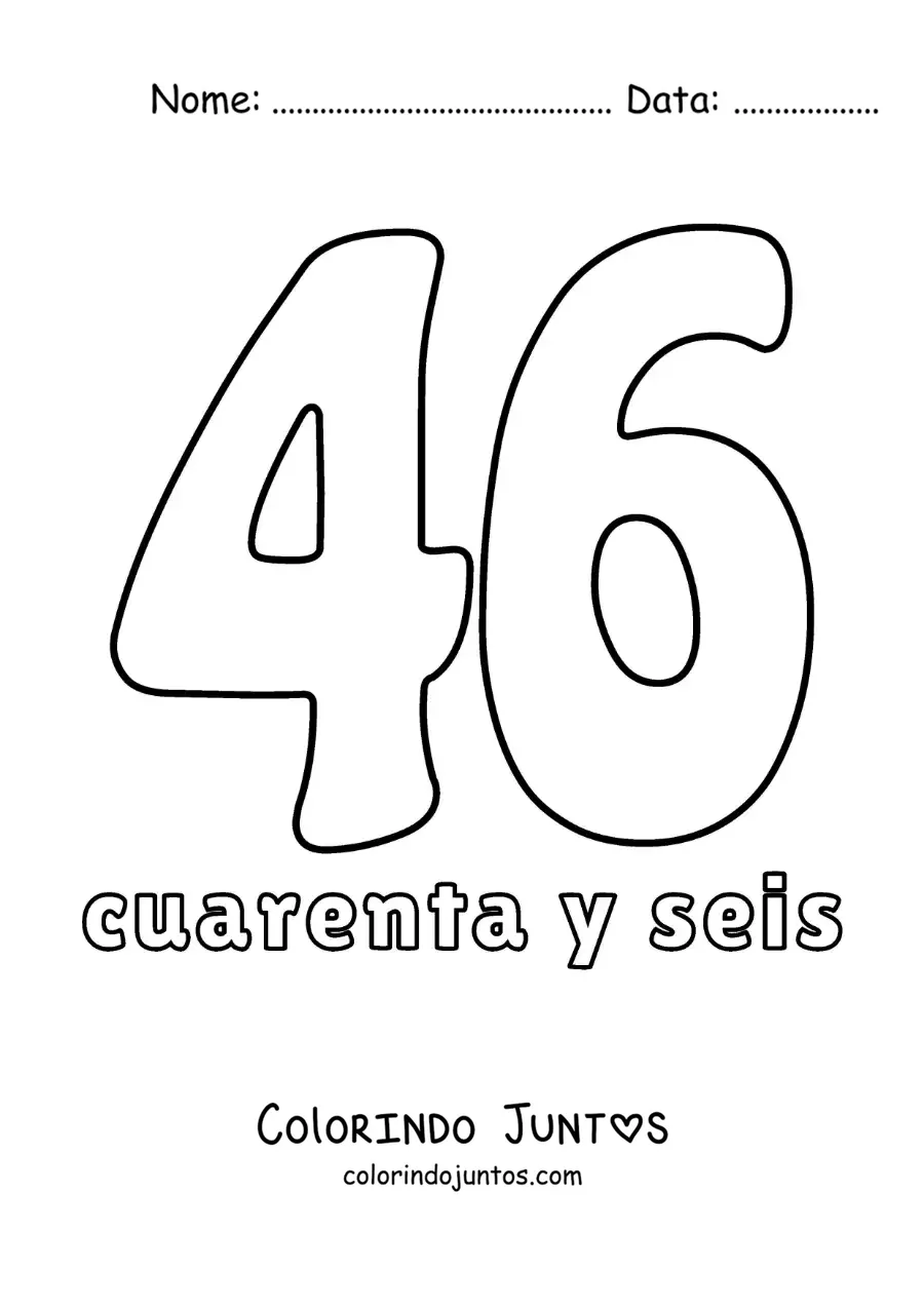 Desenho para colorir de ficha do número 46 para aprender os números naturais