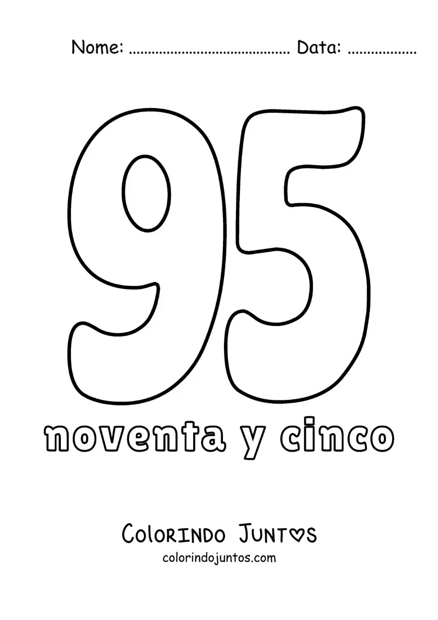 Desenho para colorir de ficha do 95 para aprender os números naturais