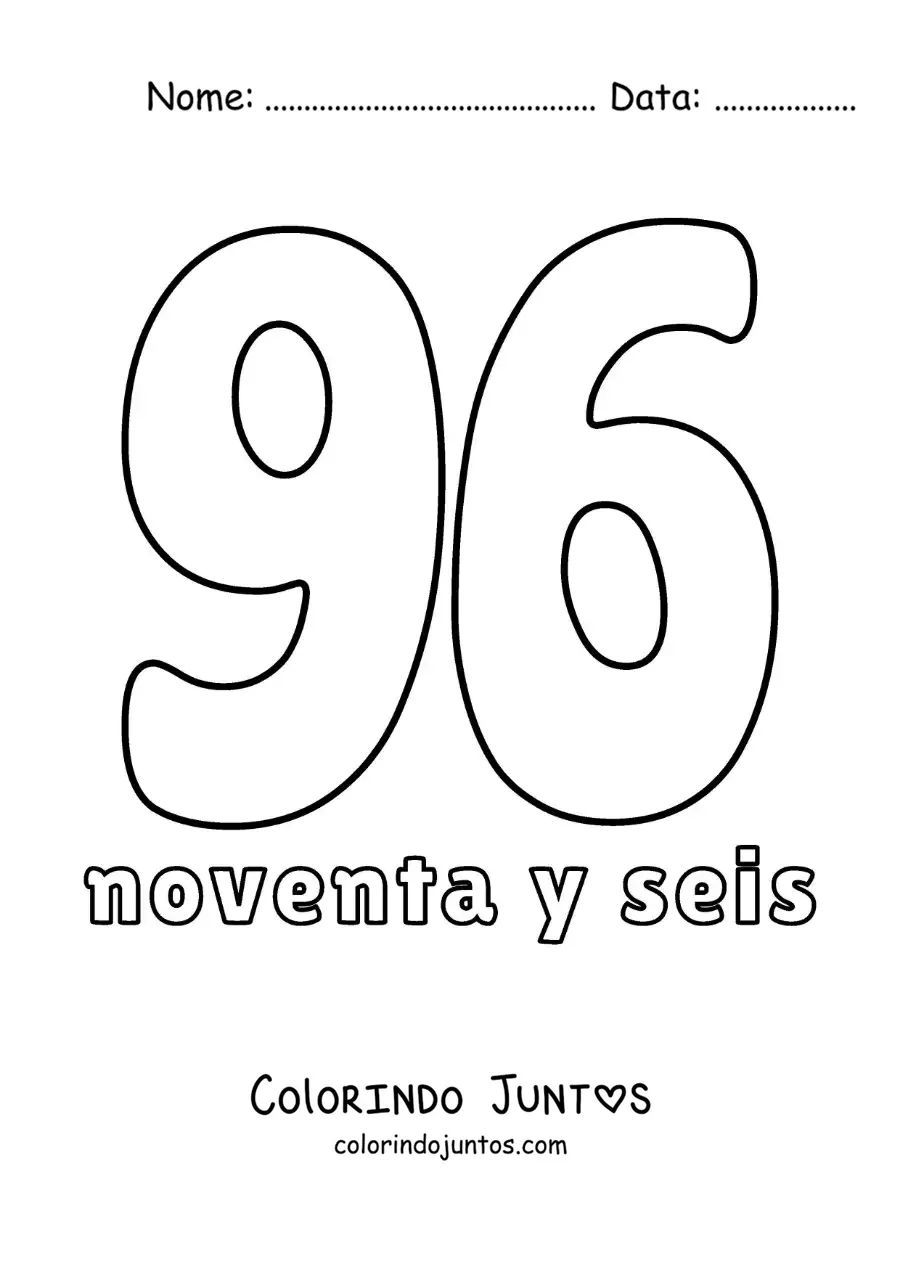 Desenho para colorir de ficha do 96 para aprender os números naturais