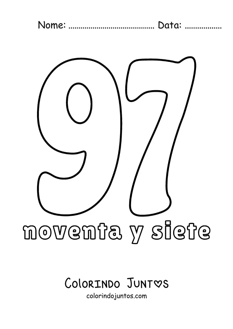 Desenho para colorir de ficha do 97 para aprender os números naturais