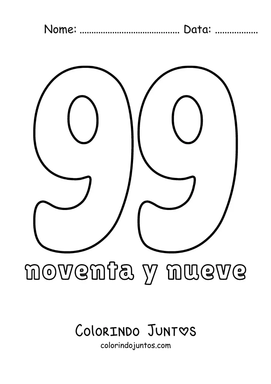 Desenho para colorir de ficha do 99 para aprender os números naturais