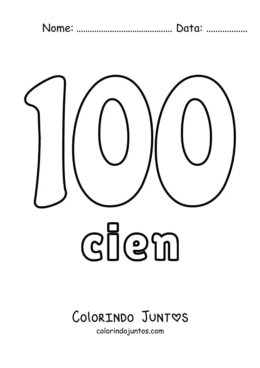 Desenho para colorir de ficha do 100 para aprender os números naturais