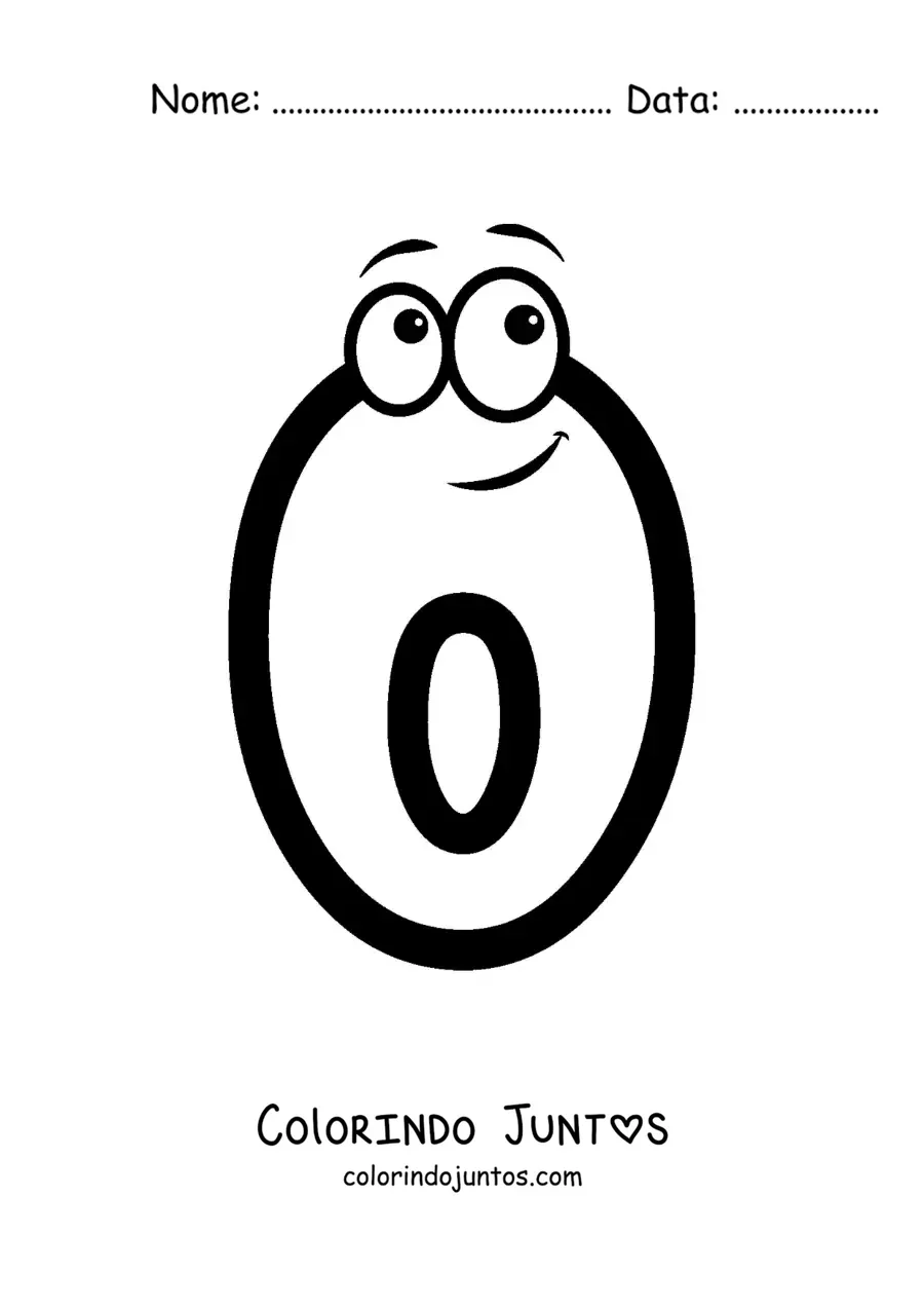 Desenho para colorir do número 0 animado para crianças