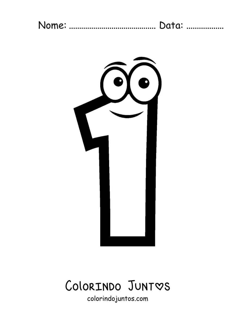 Desenho para colorir do número 1 animado para crianças
