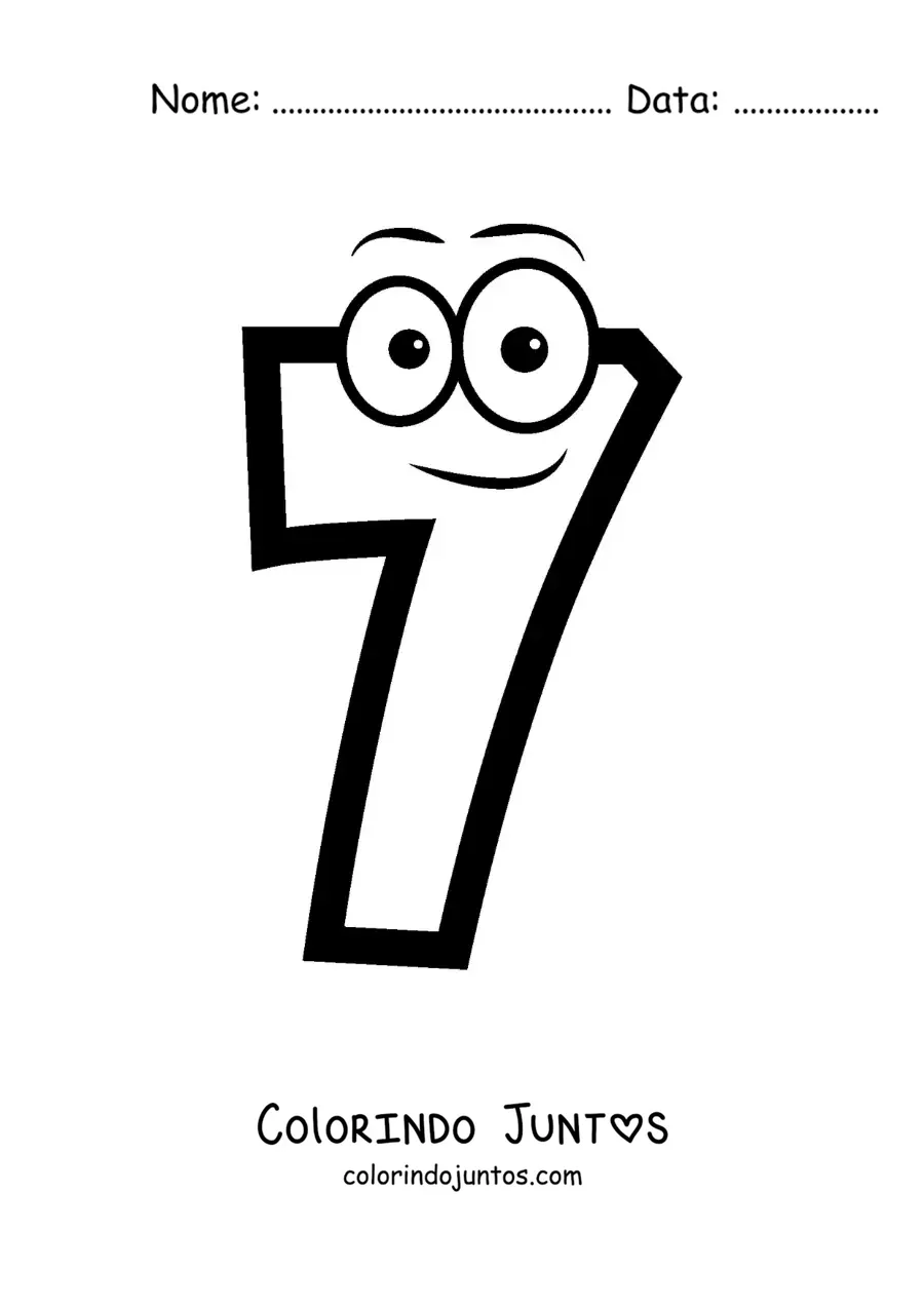 Desenho para colorir do número 7 animado para crianças