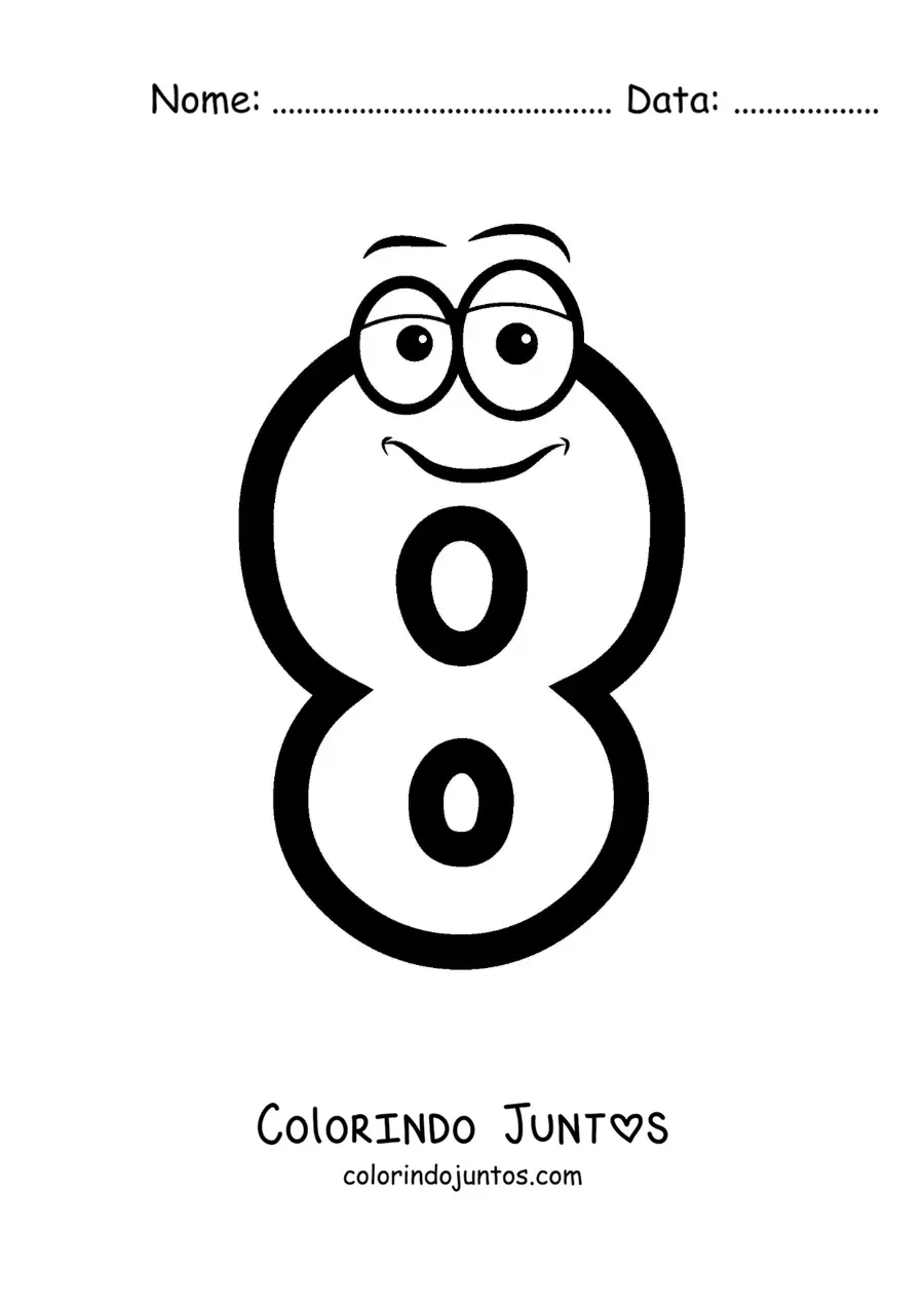 Desenho para colorir do número 8 animado para crianças