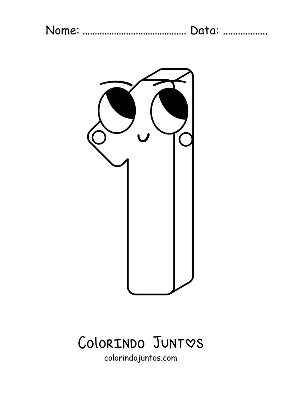 Desenho para colorir do número 1 animado infantil