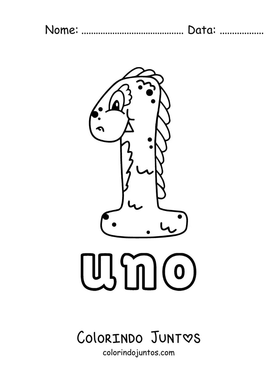 Desenho para colorir do número 1 em forma de monstro animado de Halloween