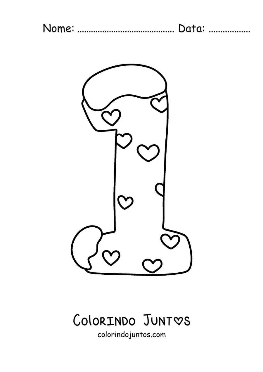 Desenho para colorir do número 1 decorado para crianças