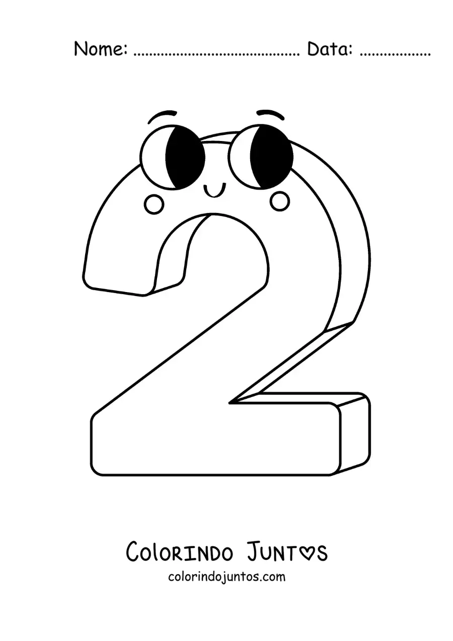 Desenho para colorir do número 2 animado infantil