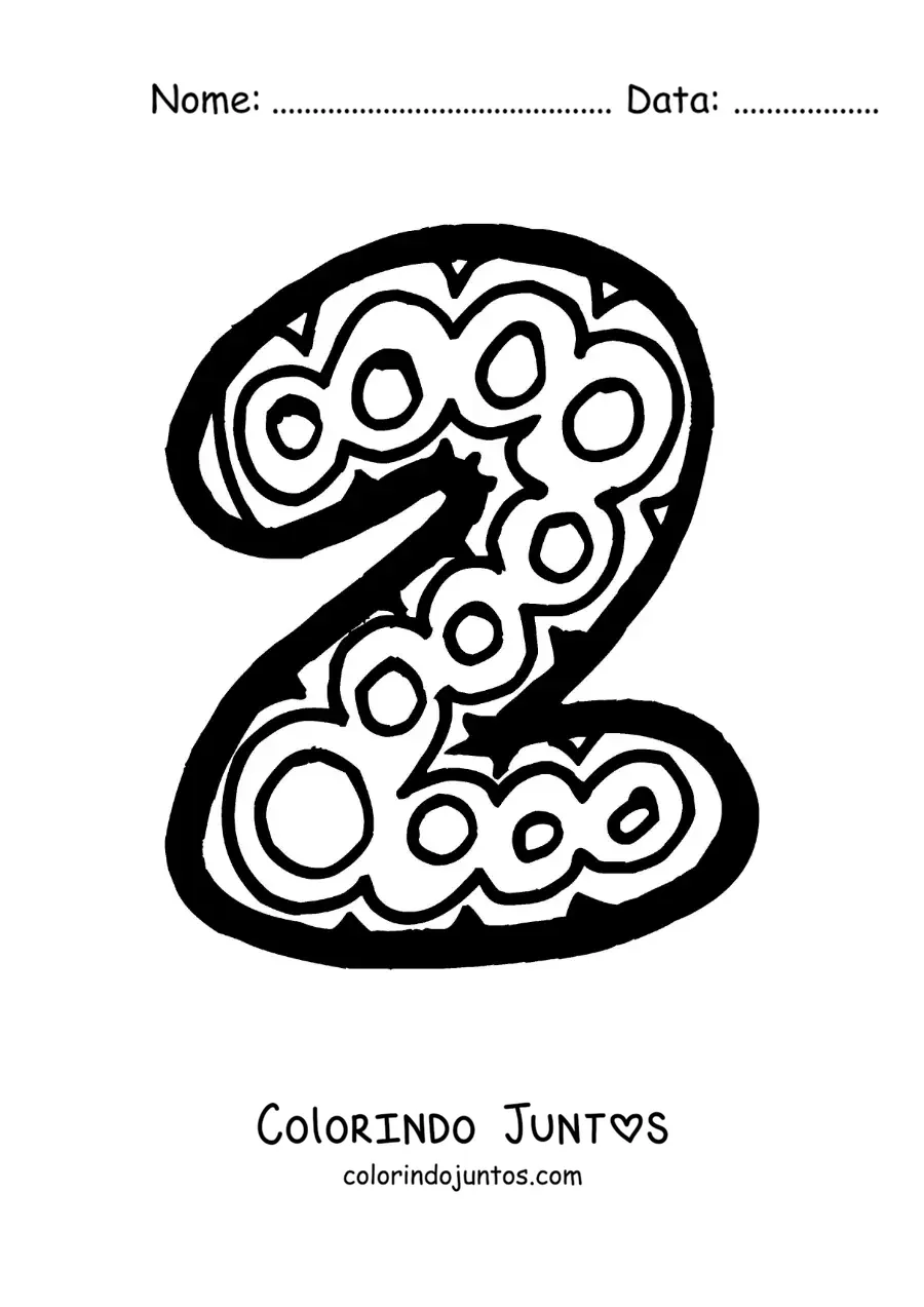 Desenho para colorir do número 2 grande para crianças da pré-escola