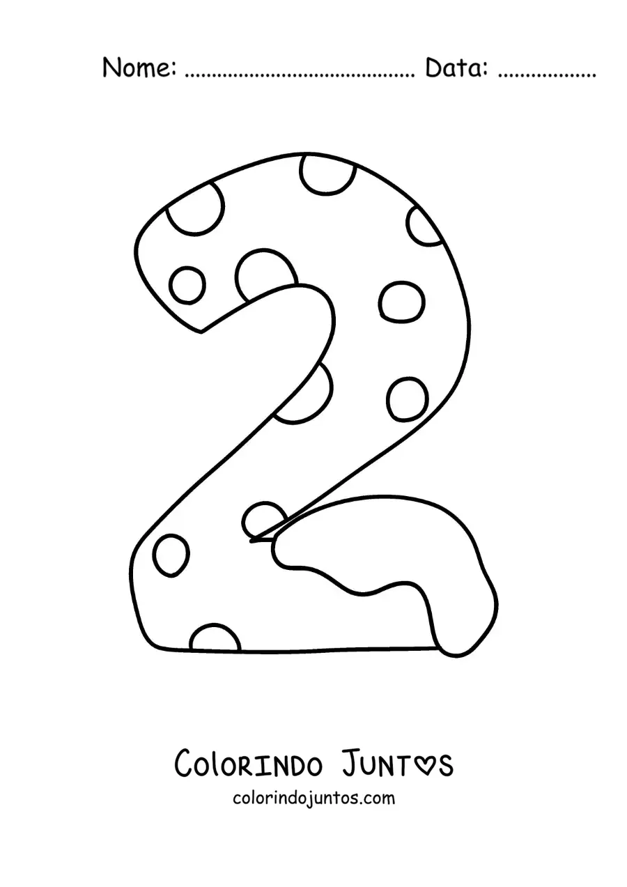 Desenho para colorir do número 2 decorado para crianças