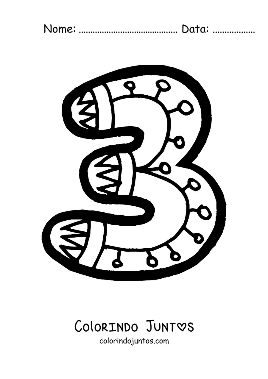 Desenho para colorir do número 3 grande para crianças da pré-escola
