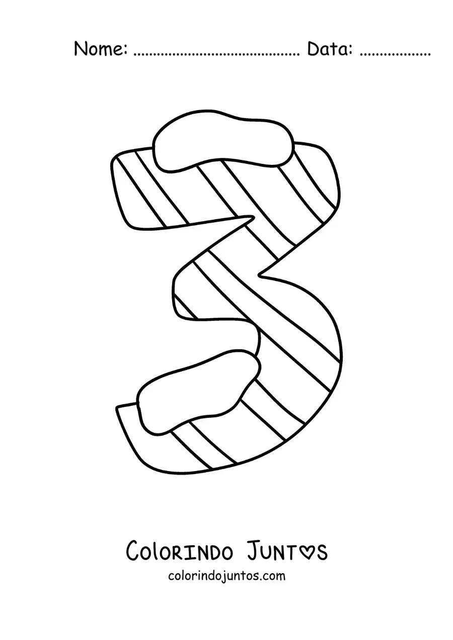 Desenho para colorir do número 3 decorado para crianças