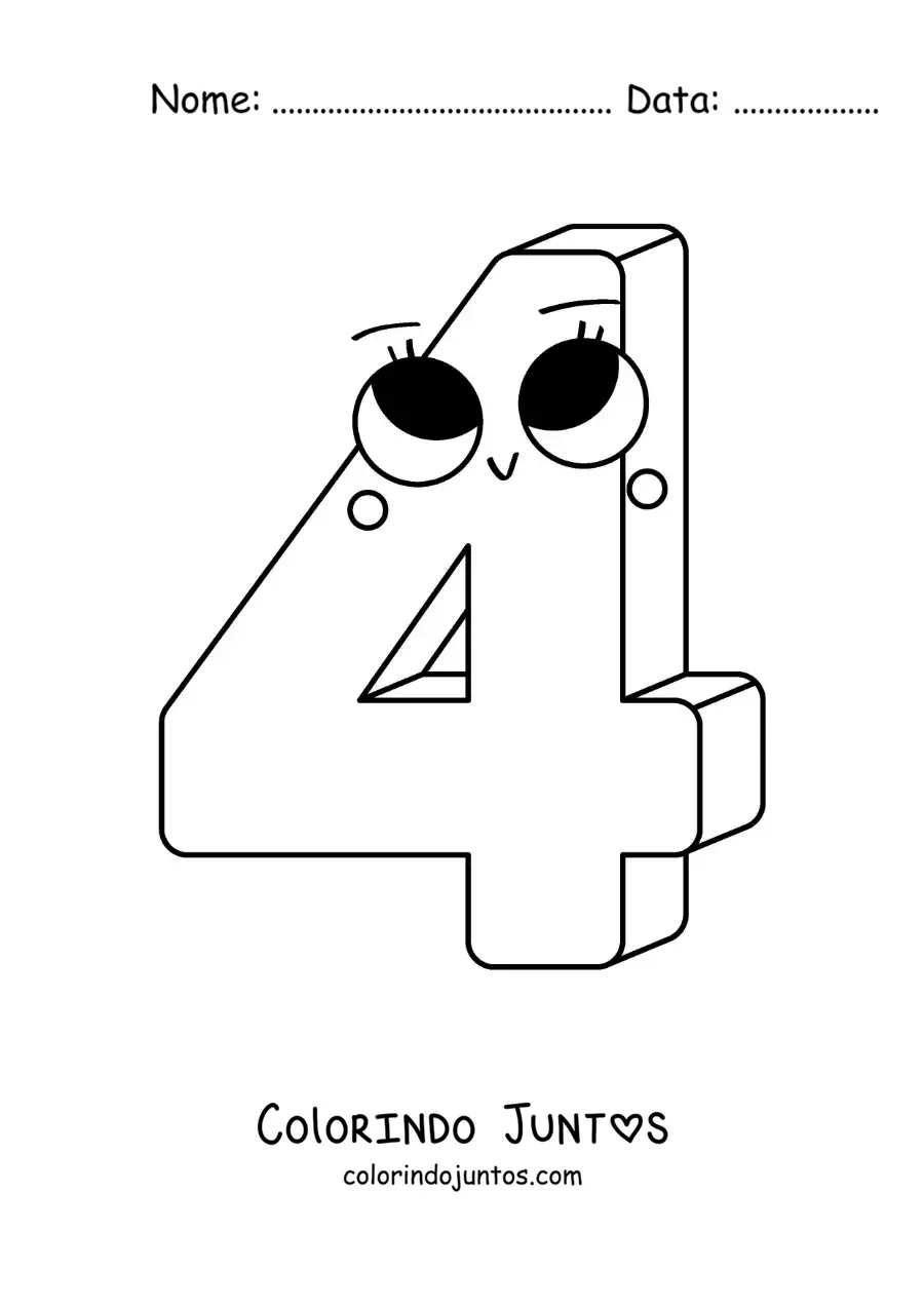 Desenho para colorir do número 4 animado infantil