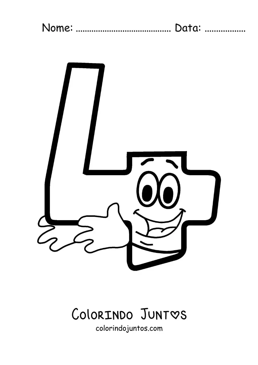 Desenho para colorir do número 4 animado dançando para crianças