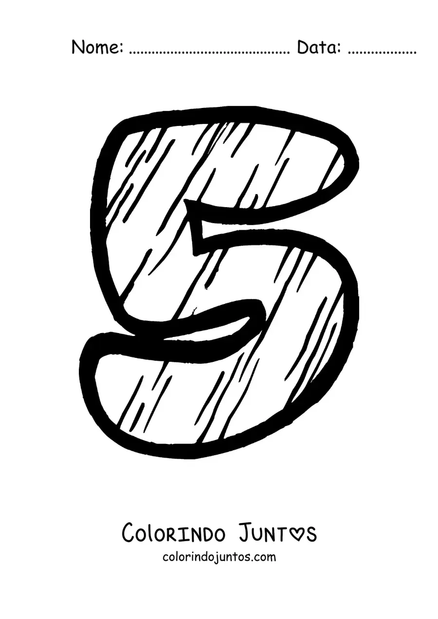 Desenho para colorir do número 5 grande para crianças da pré-escola