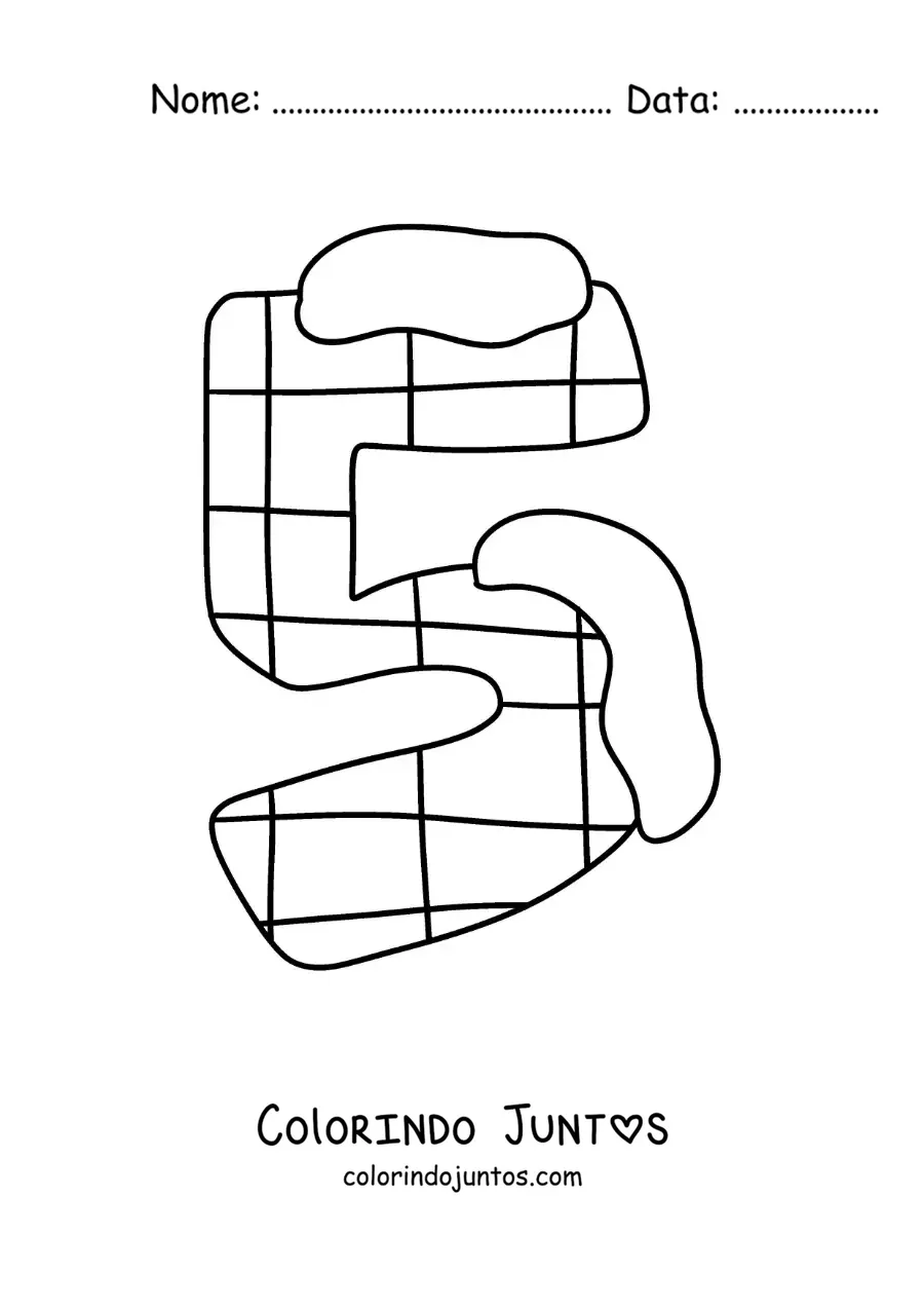 Desenho para colorir do número 5 decorado para crianças