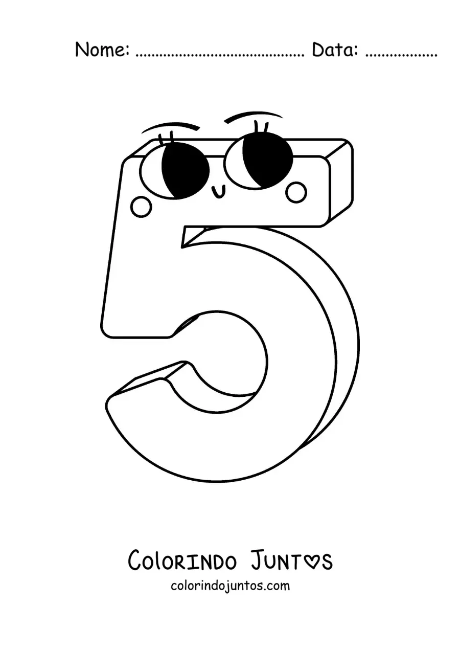 Desenho para colorir do número 5 animado infantil