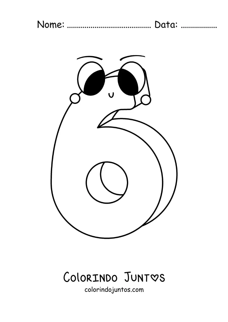 Desenho para colorir do número 6 animado infantil