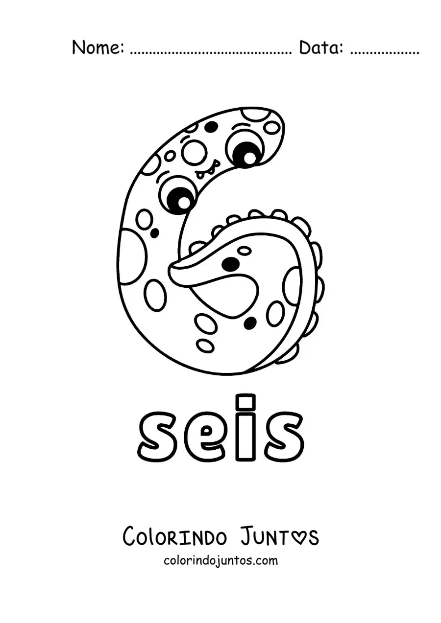 Desenho para colorir do número 6 em forma de monstro animado de Halloween