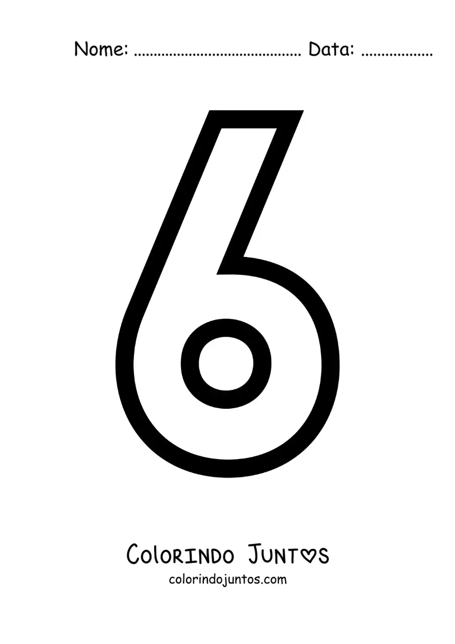 Desenho para colorir do número 6 grande