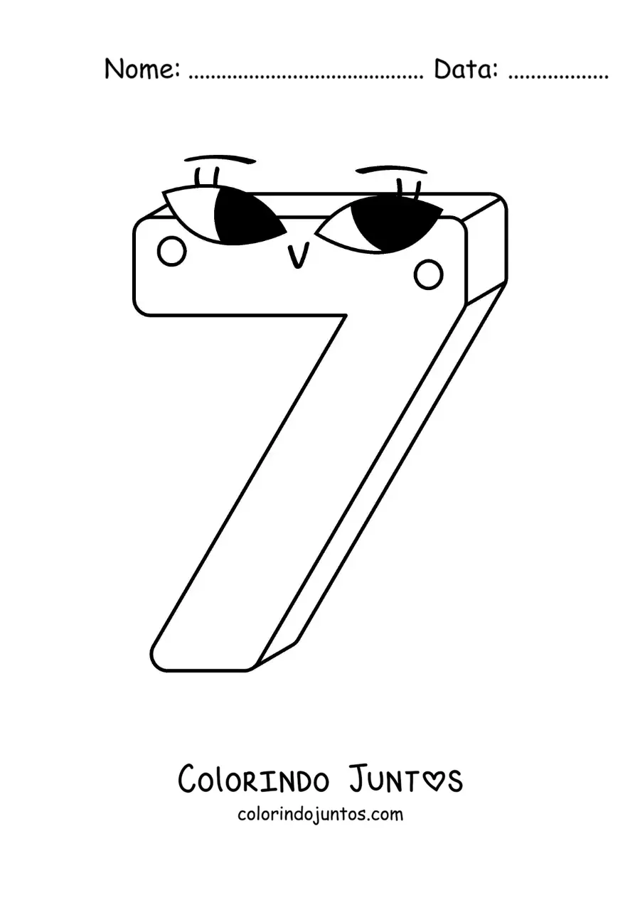 Desenho para colorir do número 7 animado infantil