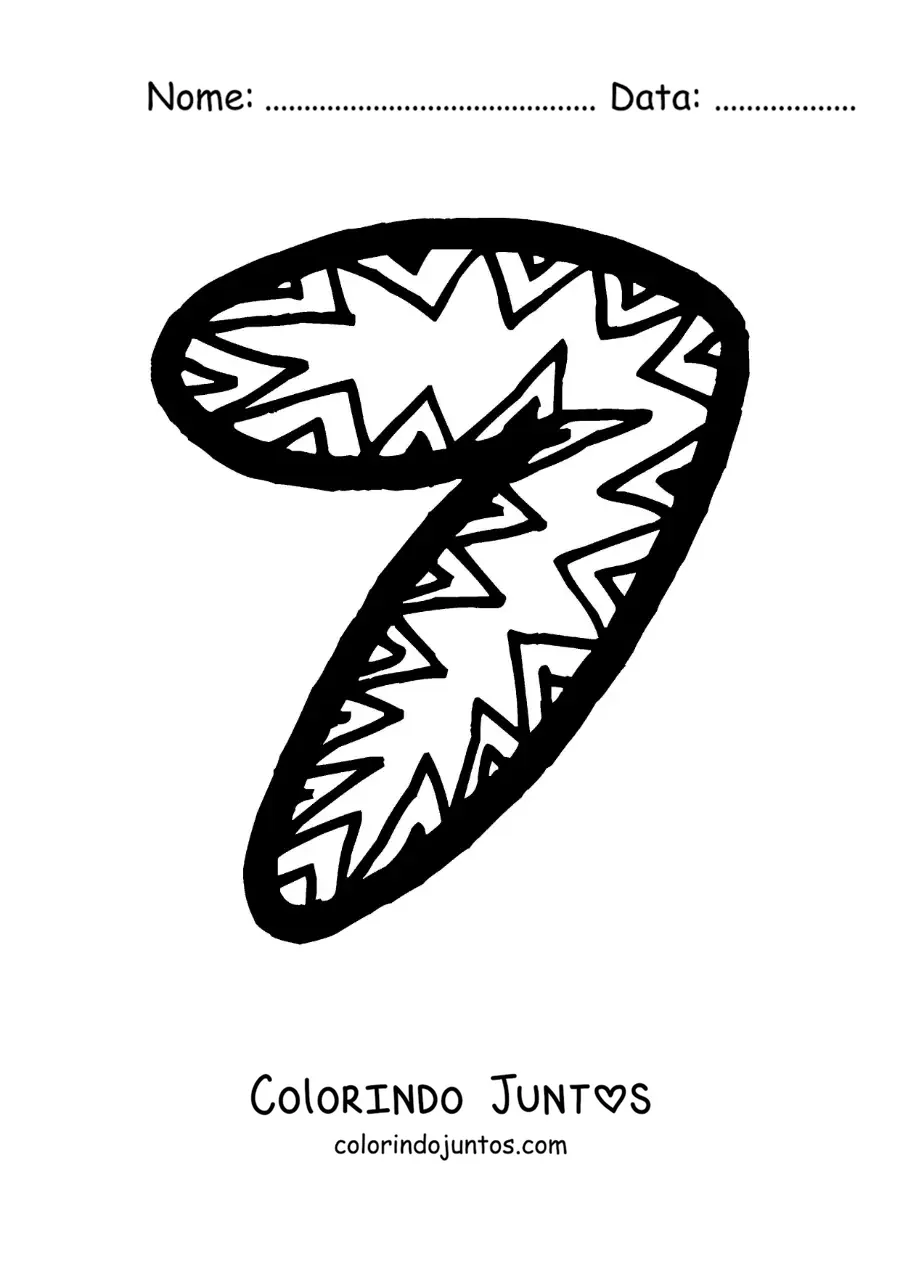 Desenho para colorir do número 7 grande para crianças da pré-escola