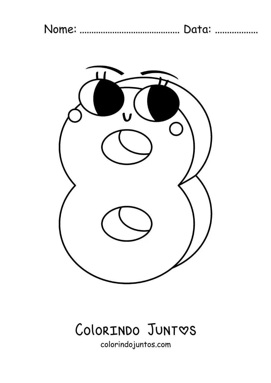 Desenho para colorir do número 8 animado infantil