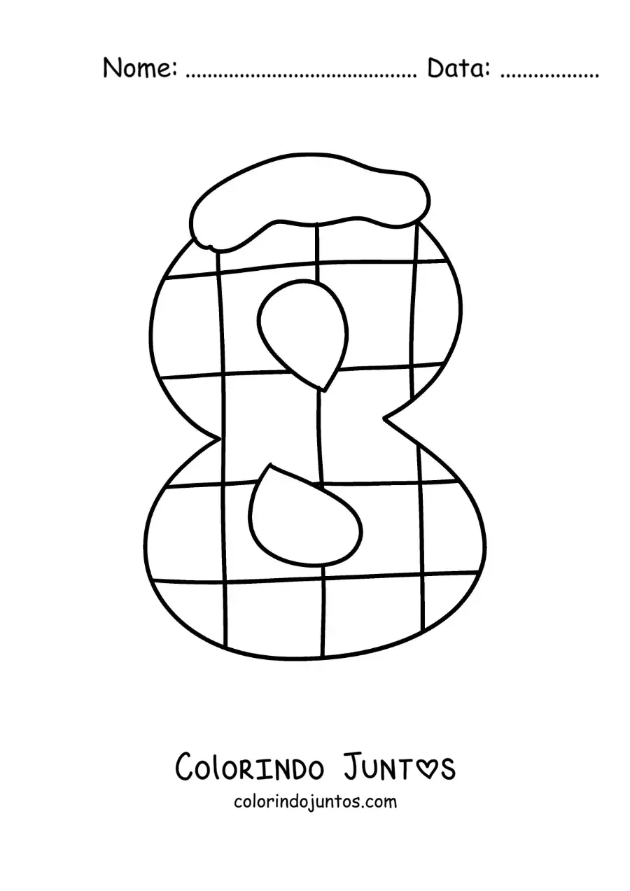 Desenho para colorir do número 8 decorado para crianças