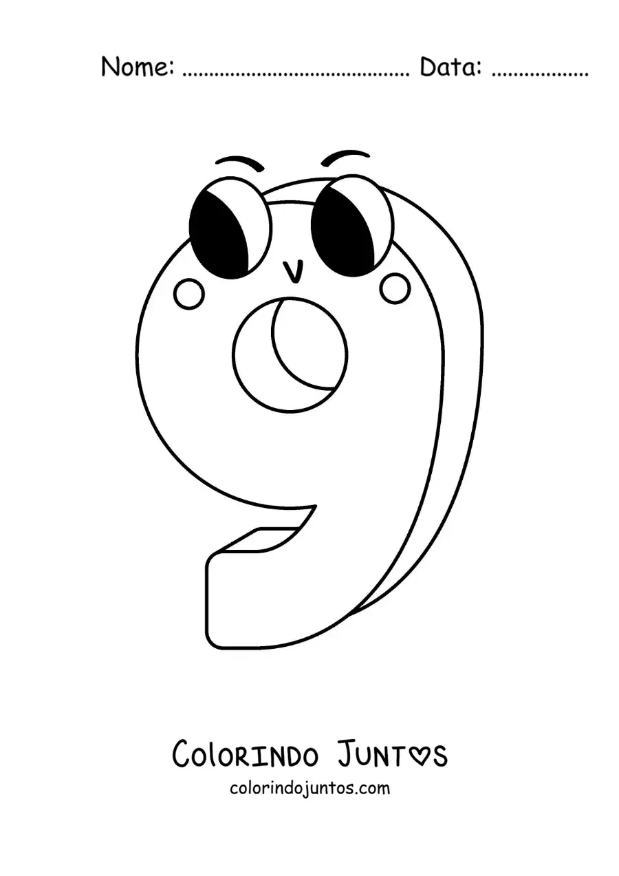 Desenho para colorir do número 9 animado infantil