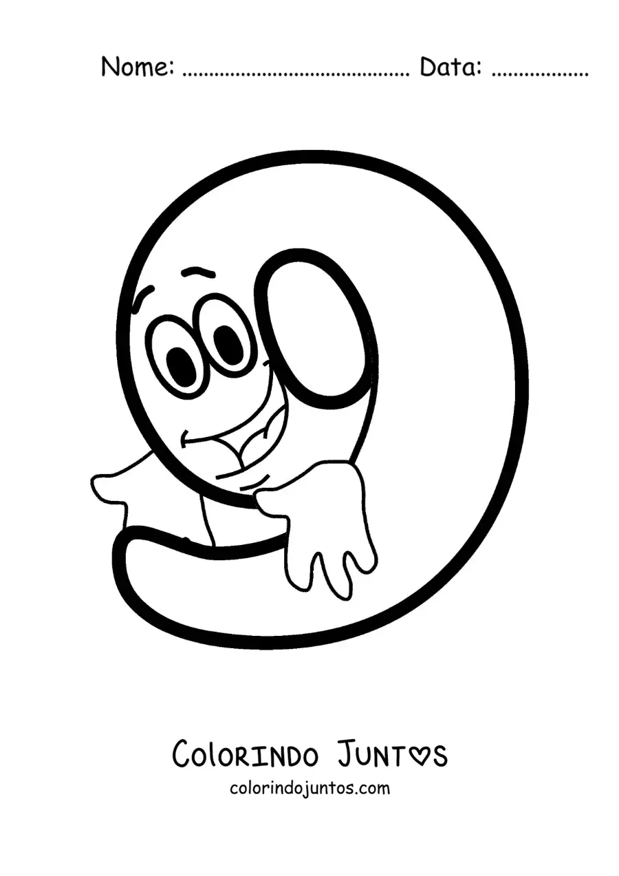 Desenho para colorir do número 9 animado dançando para crianças