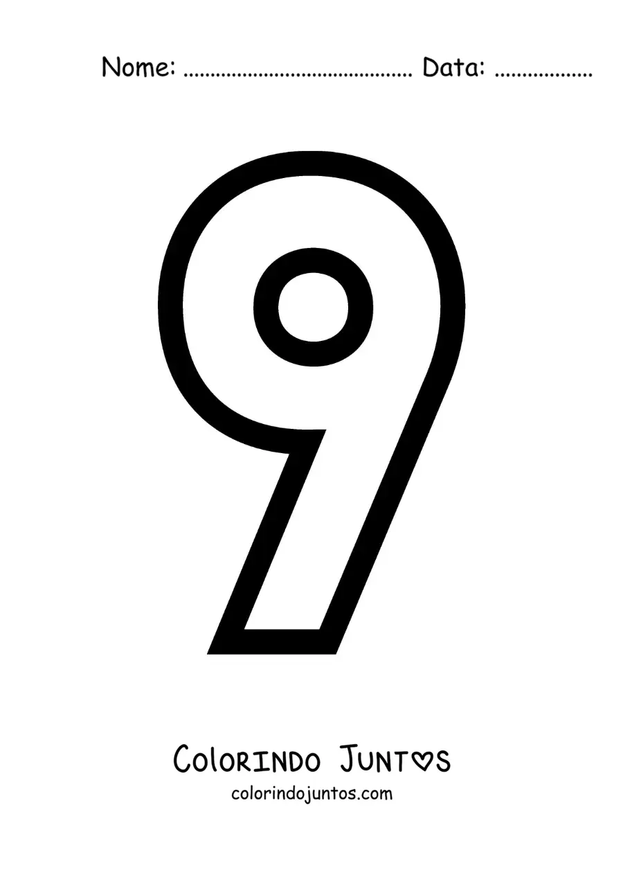 Desenho para colorir do número 9 grande