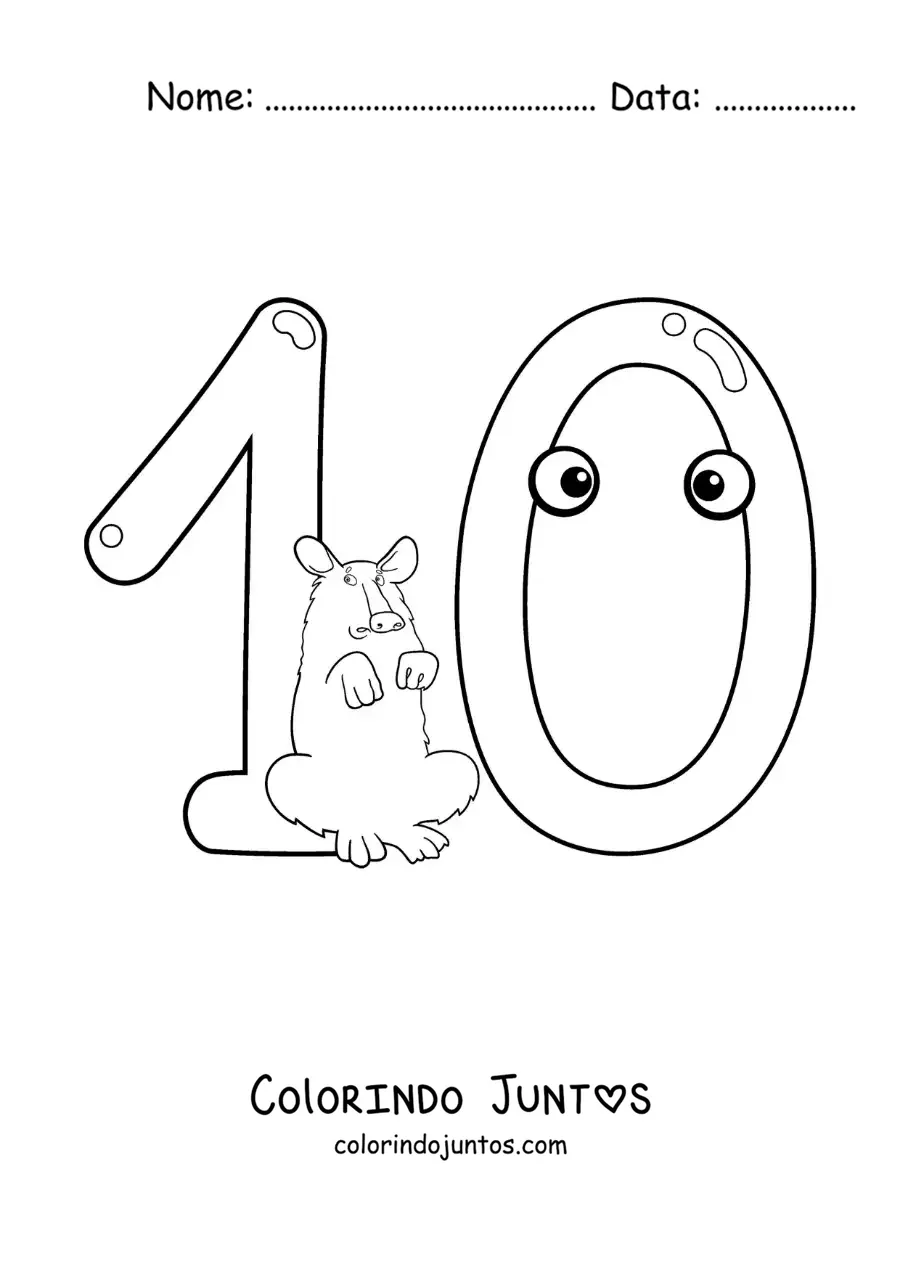 Desenho para colorir do número 10 animado divertido