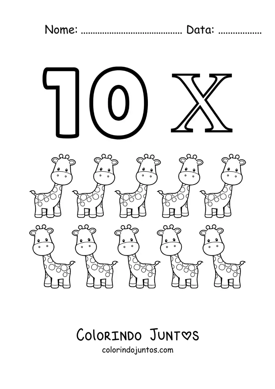 Desenho para colorir de ficha do 10 em algarismos romanos com desenhos animados