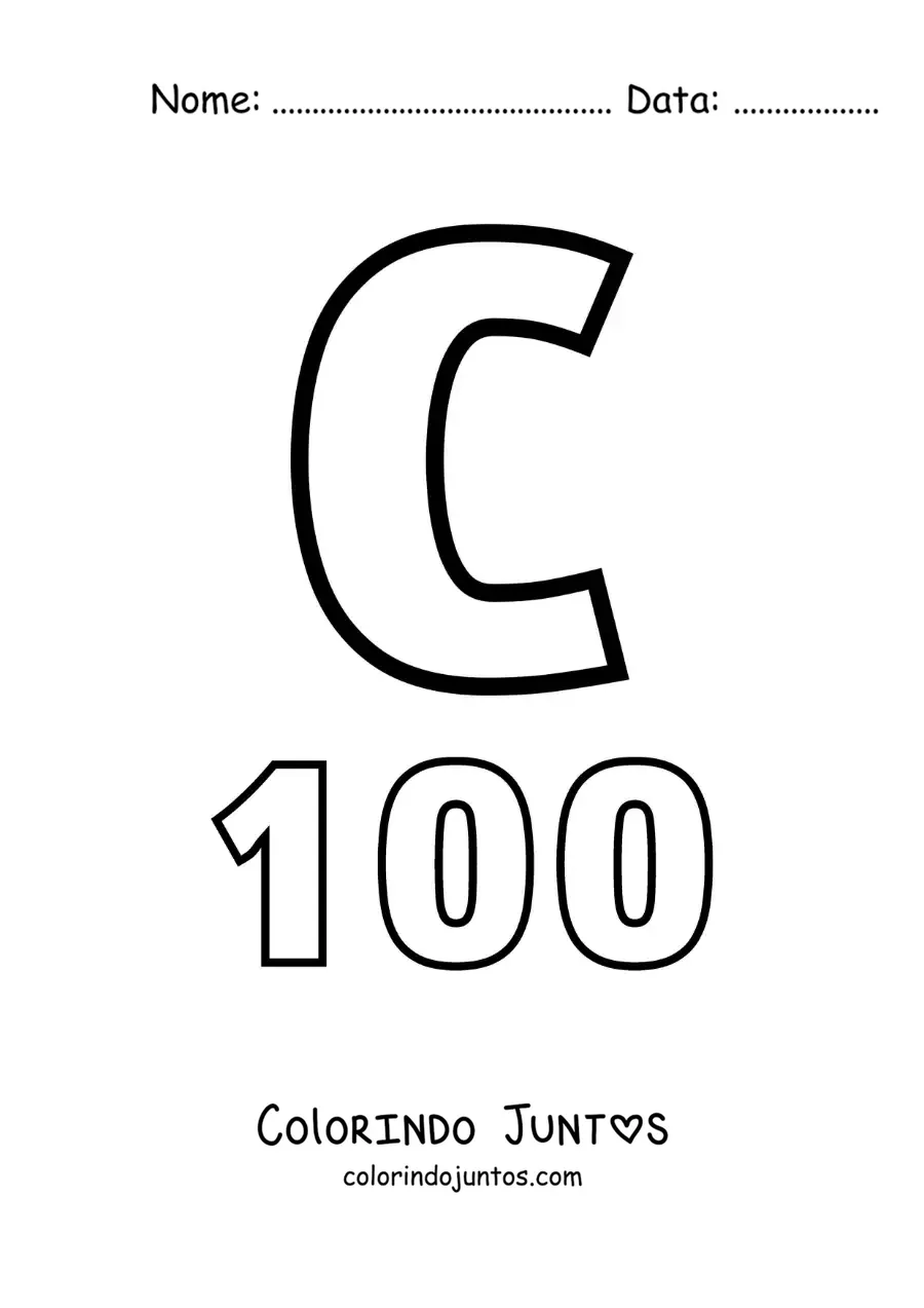 Desenho para colorir de ficha do 100 em algarismos romanos com desenhos animados