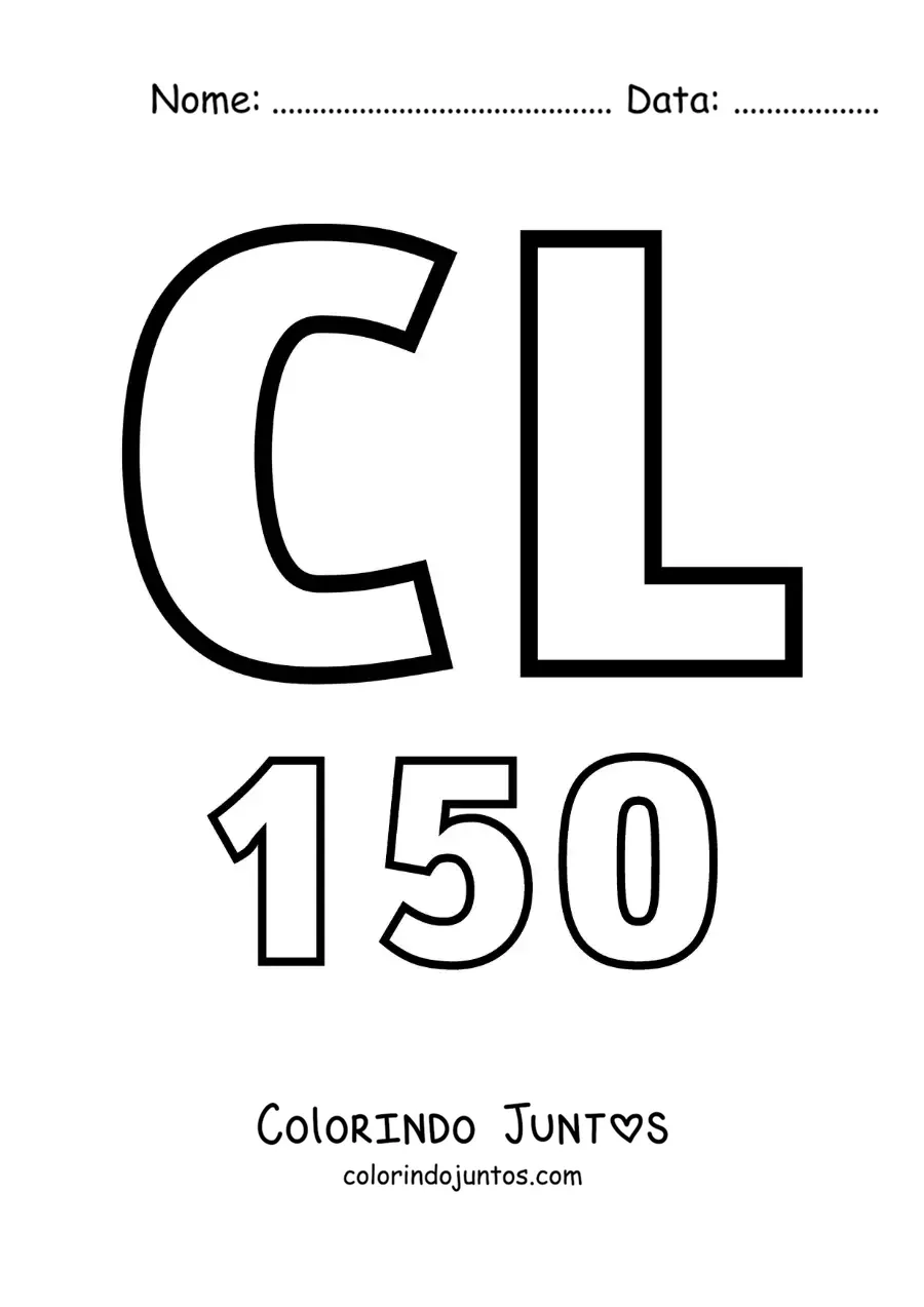 Desenho para colorir de ficha do 150 em algarismos romanos com desenhos animados