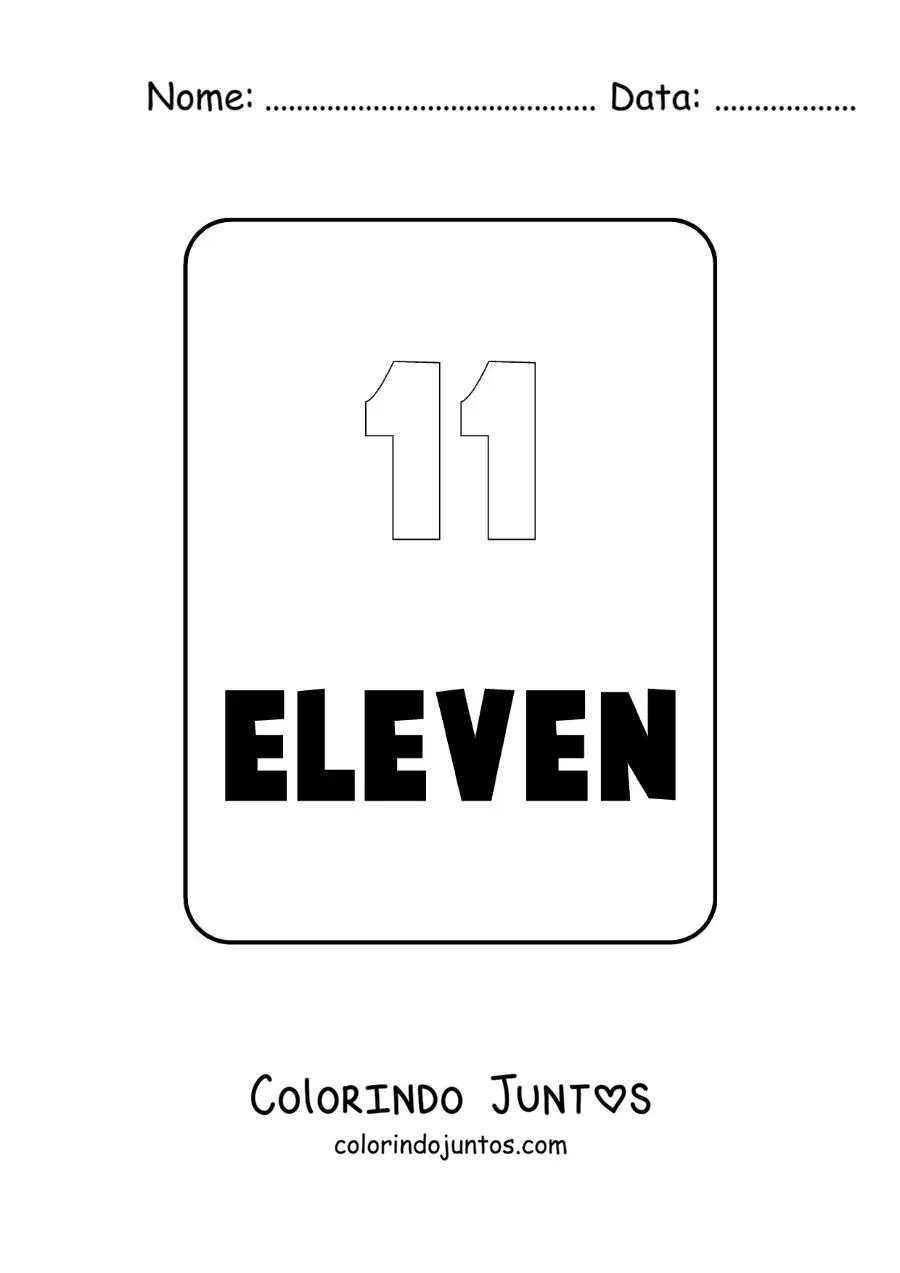 Desenho para colorir do numero 11 em ingles
