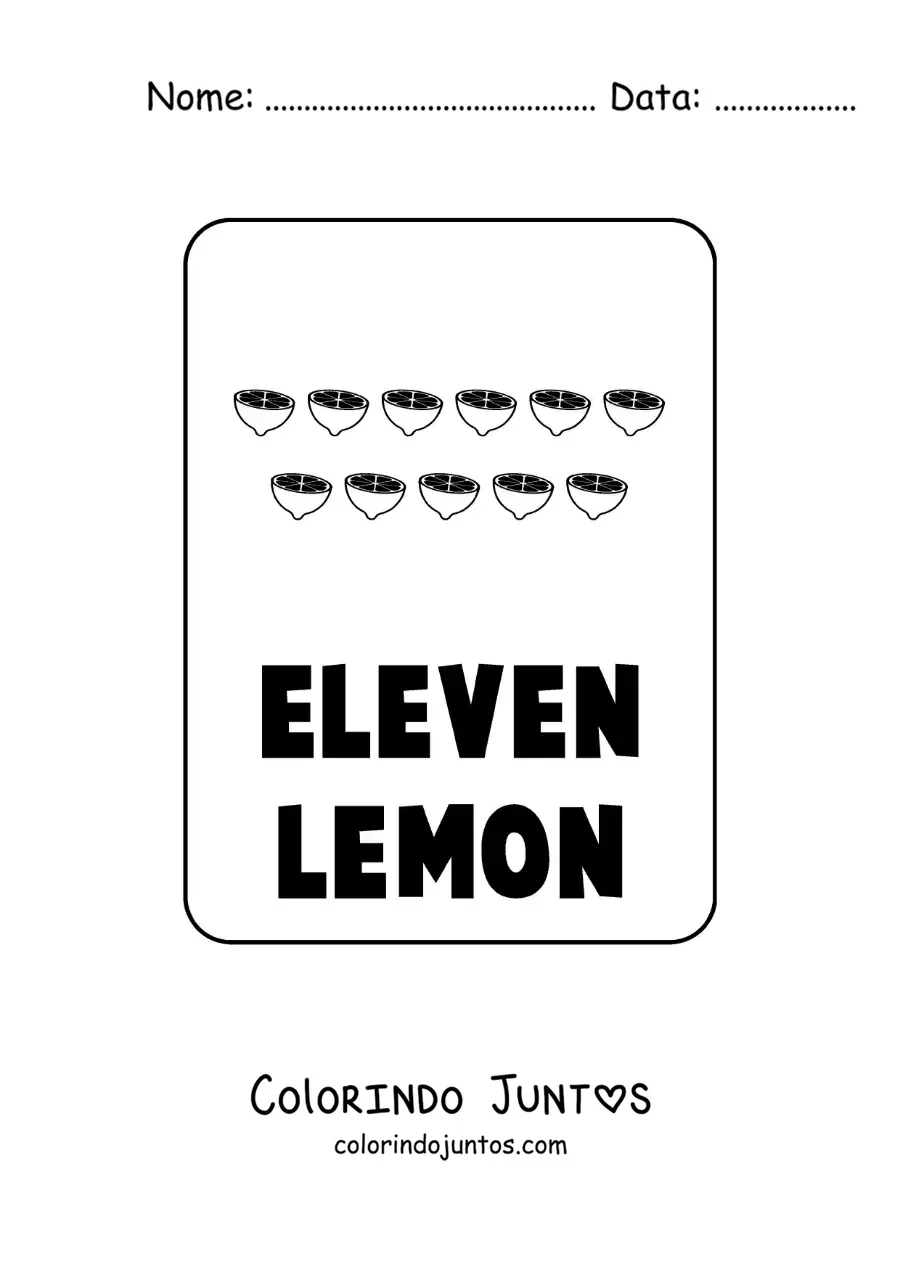 Desenho para colorir do numero 11 em ingles com frutas