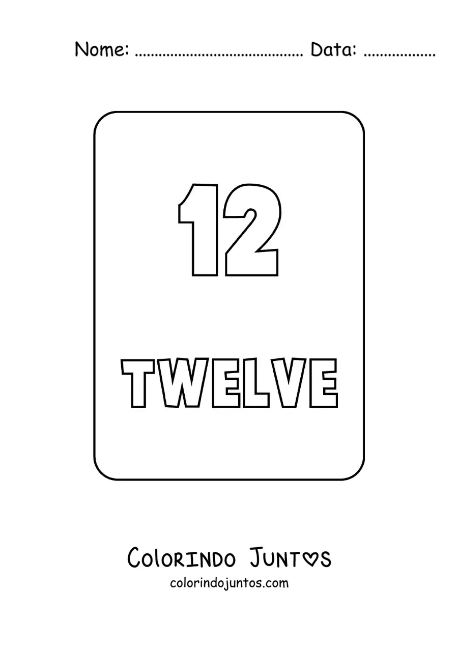 Desenho para colorir do numero 12 em ingles
