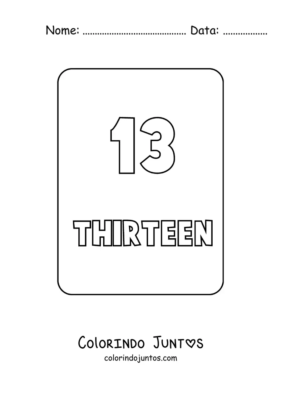 Desenho para colorir do numero 13 em ingles