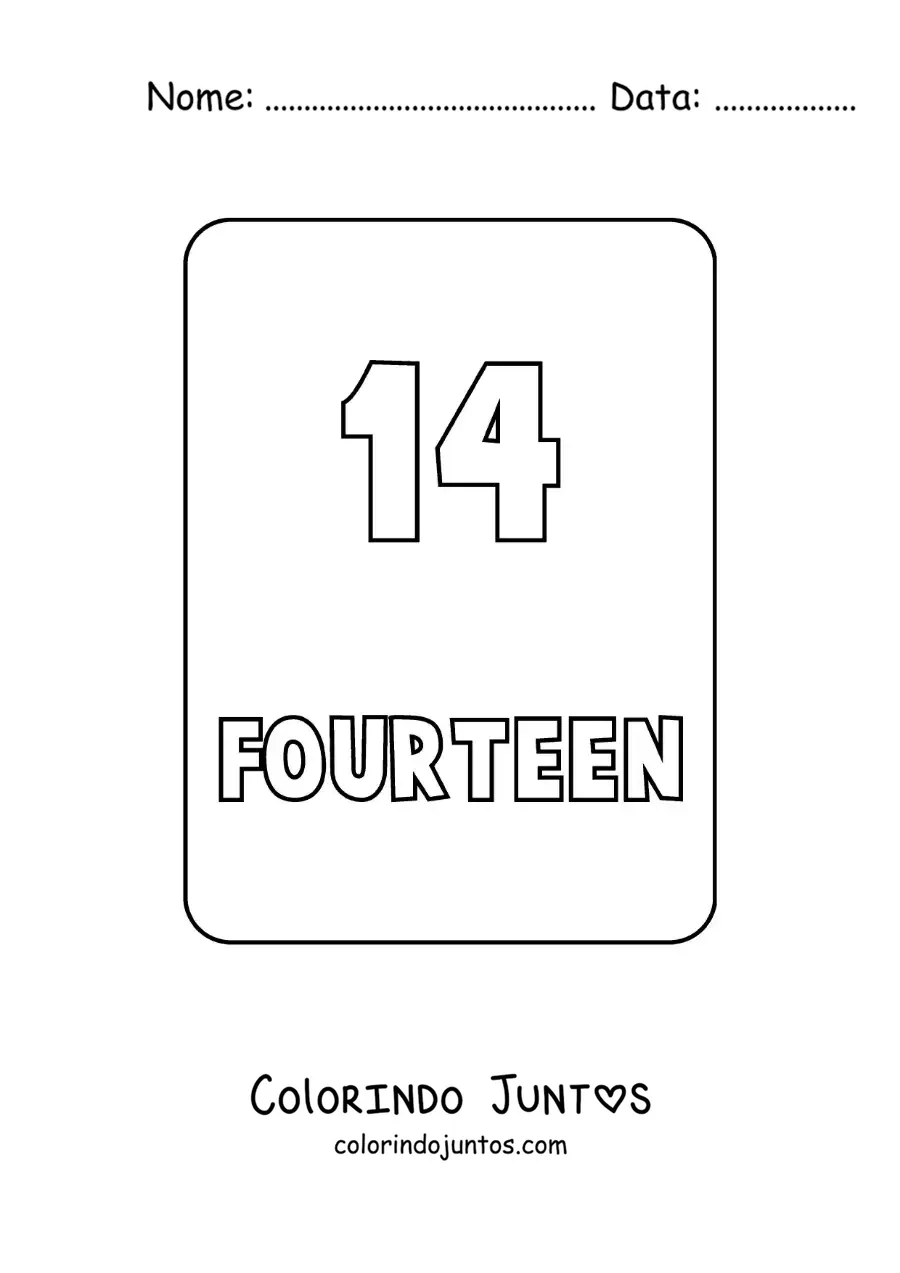 Desenho para colorir do numero 14 em ingles