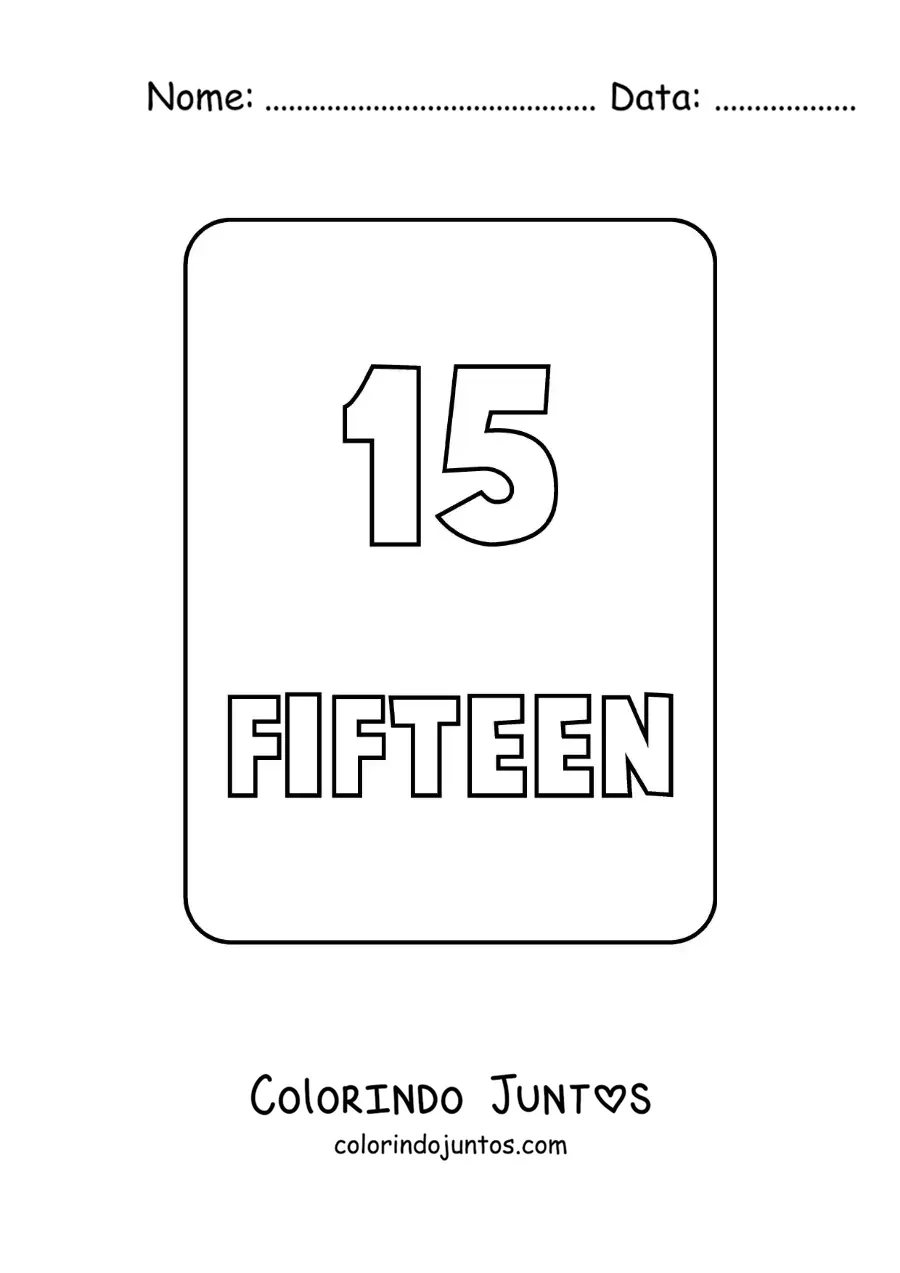 Desenho para colorir do numero 15 em ingles